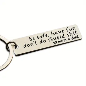 Newbie Driver Engraved Keychain - "Drive Safely, Have Fun, Don't Do Stupid Things" Graduation Gifts for Mother and Father, Stainless Steel Durable Car Keychain, Safety Reminder Gifts for Teen Parents, Funny Typography Design, Humorous Message Engraving