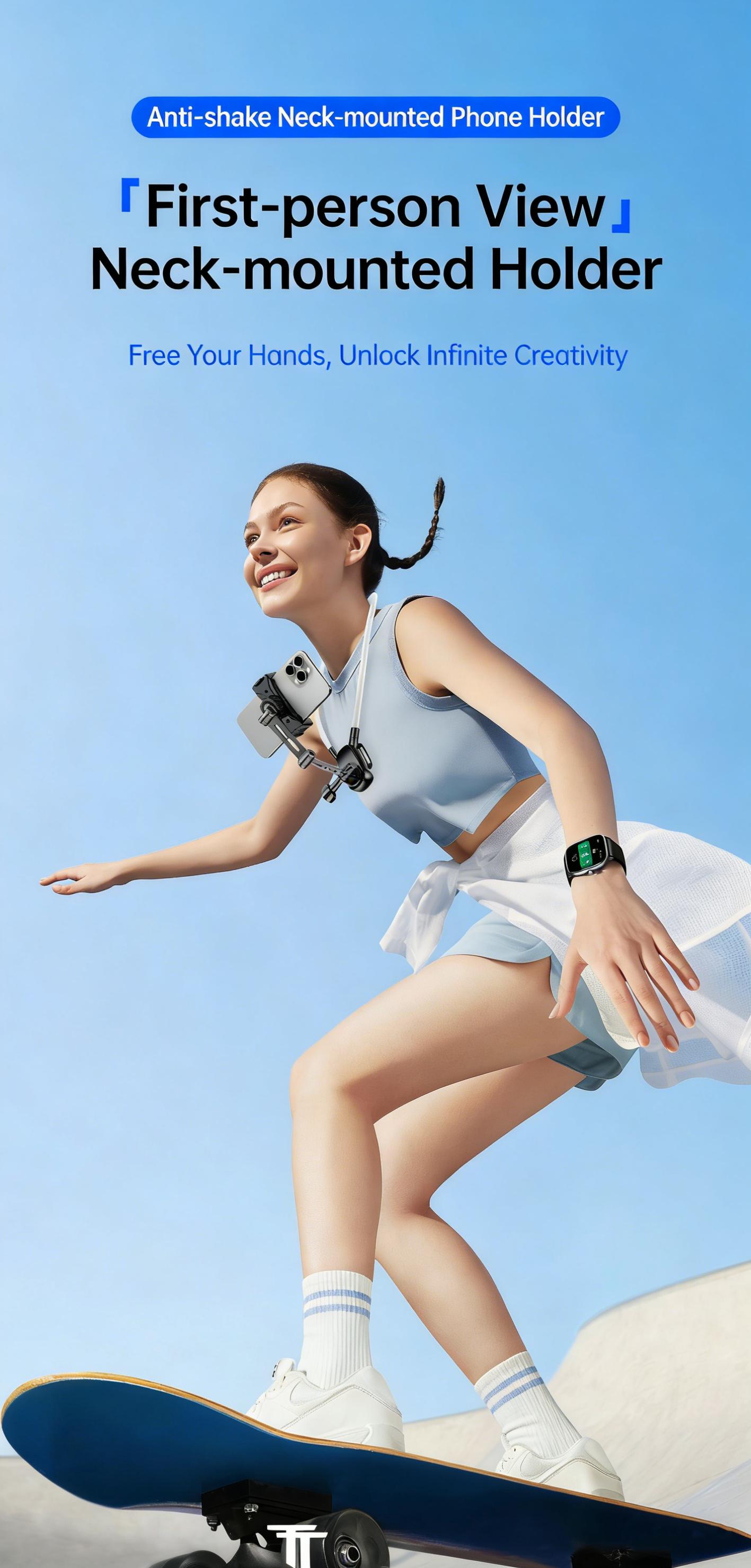 Magnetic Neck Mount Phone stand, Hands-Free Neck Strap Mount with Anti-Shake Stabilizer, 360° Rotatable POV Chest Harness for Vlogging, Running, TikTok & YouTube