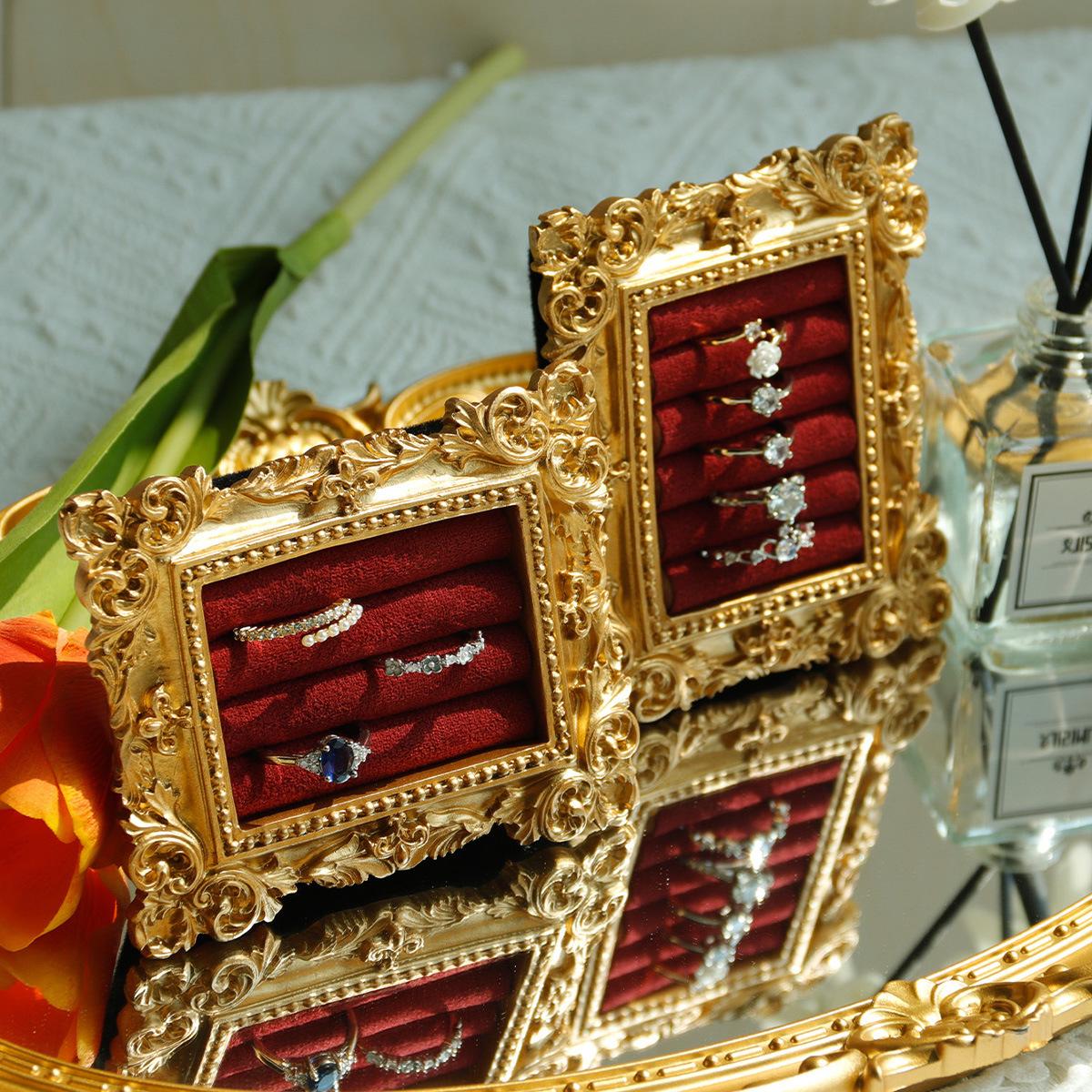 Vintage Jewelry Display Stand,Velvet Rings & Earring Photo Frame Holder,Horizontal Vertical Standing Props For Jewelry