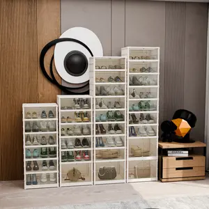 6 Tier Foldable Shoes Boxes With Transparent Door, Dustproof Integrated Shoes Storage Box, Multi-layer Shoe Cabinet,Space-Saving Foldable Cabinet for Closet, 1pc/2pcs for Small Spaces, Narrow Storage