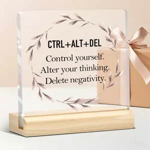 1 Pc Ctrl Alt Del Motivational Acrylic Sign – Positive Thinking Desk Decor | Control Yourself, Alter Thinking, Delete Negativity Quote | Inspirational Office Gift for Coworkers, Friends, Students | Graduation, Birthday, Christmas, Thanksgiving