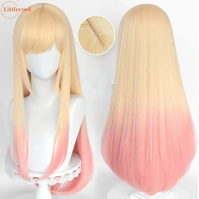 High Quality Anime Marin Kitagawa Cosplay Wig 80cm Long Straight Pink Dyeing Ombre Heat Resistant Synthetic Hair Wigs + Wig Cap