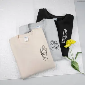 Custom Embroidered Portrait Sweater, Hoodie, Tee, Personalized Photo Sweatshirt for Him, for Her, Name On Cuff, Couple Family Gift , Global Trending Outfits