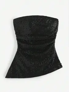 Women's Sequin Embellished Strapless Bodycon Tube Top, Fashionable and Sexy Style for Concerts, Parties and Clubs