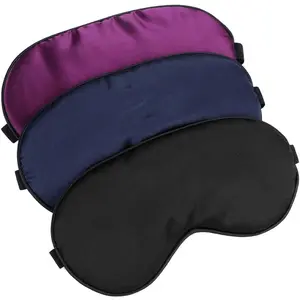 Silk-Sleep-Mask Eye-Mask Eye-Cover Eyeshade - 100% Silk Soft Adjustable Strip Eye Cover(Black+Dark Blue+Purple)
