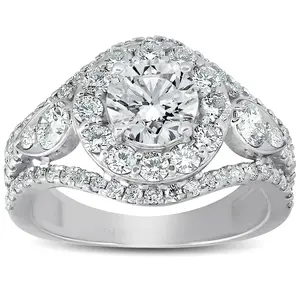 2 ct Halo Diamond Multi Row Engagement Ring 14k White Gold