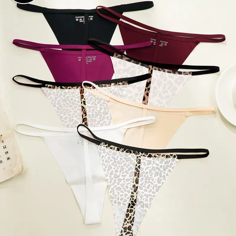 8-Pack Seamless Sexy Multi-Color Comfortable Breathable Women's Thong Underwear, Casual Leopard Print Women's Underwear, Stretchable Panties