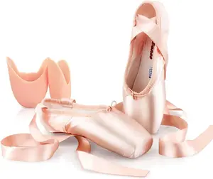 Satin Pointe Shoes for Girls and Ladies Professional Ballet Dance Shoes with Ribbon for School or Home