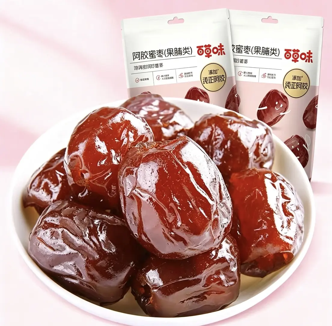 2packsBaicaowei Ejiao Candied Jujubes, Soft Chewy Glazed Red Dates Infused With Donkey-Hide Gelatin, Traditional Asian Healthy Dried Fruit Treats, Ready To Eat Snack, Made In China