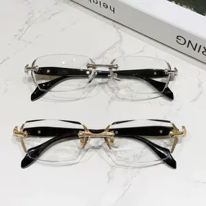 Frameless Reading Glasses with Clear Lenses Diamond-Cut Edges Fashion Metal Temple Decor HD Vision for Reading Computer Gaming and Street Style Unisex Women Men