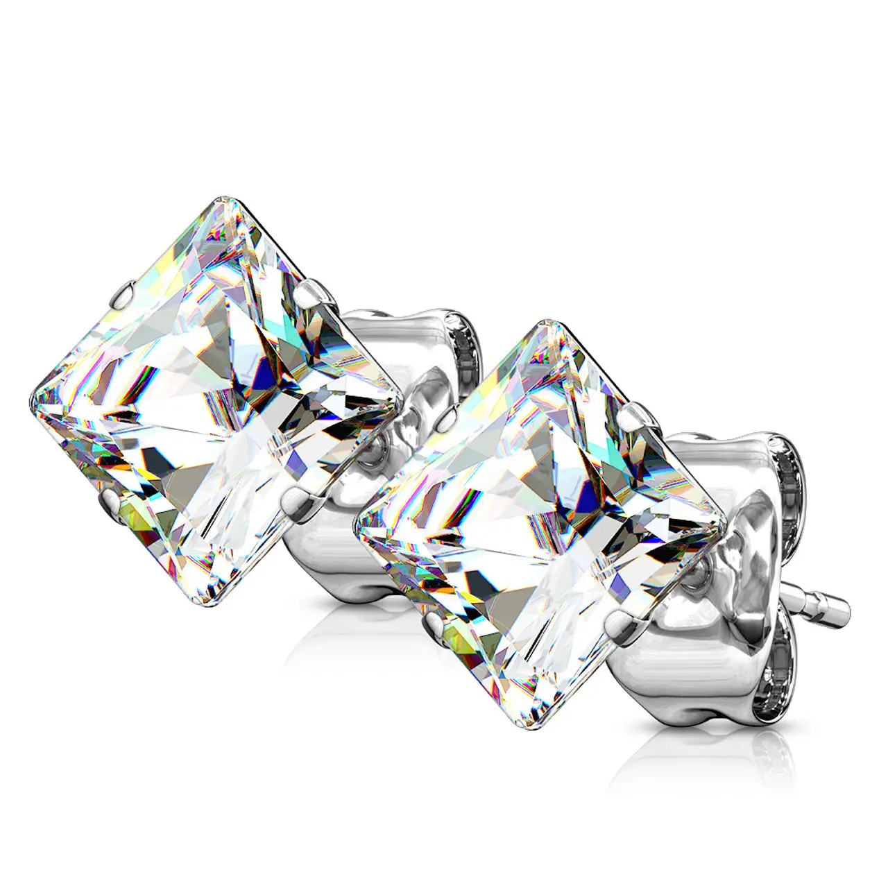 925 Sterling Silver Square CZ Hip Hop Iced Bling Stud 9mm x 9mm Earring Earrings Fashion Unisex Men Women, Stud Earrings, Hip Hop Bling