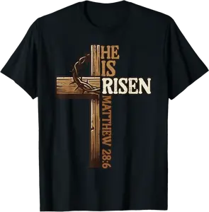 Men's Christian Easter Cross Graphic Tee - "He is Risen" Jesus-Themed Top for Adults & Youth