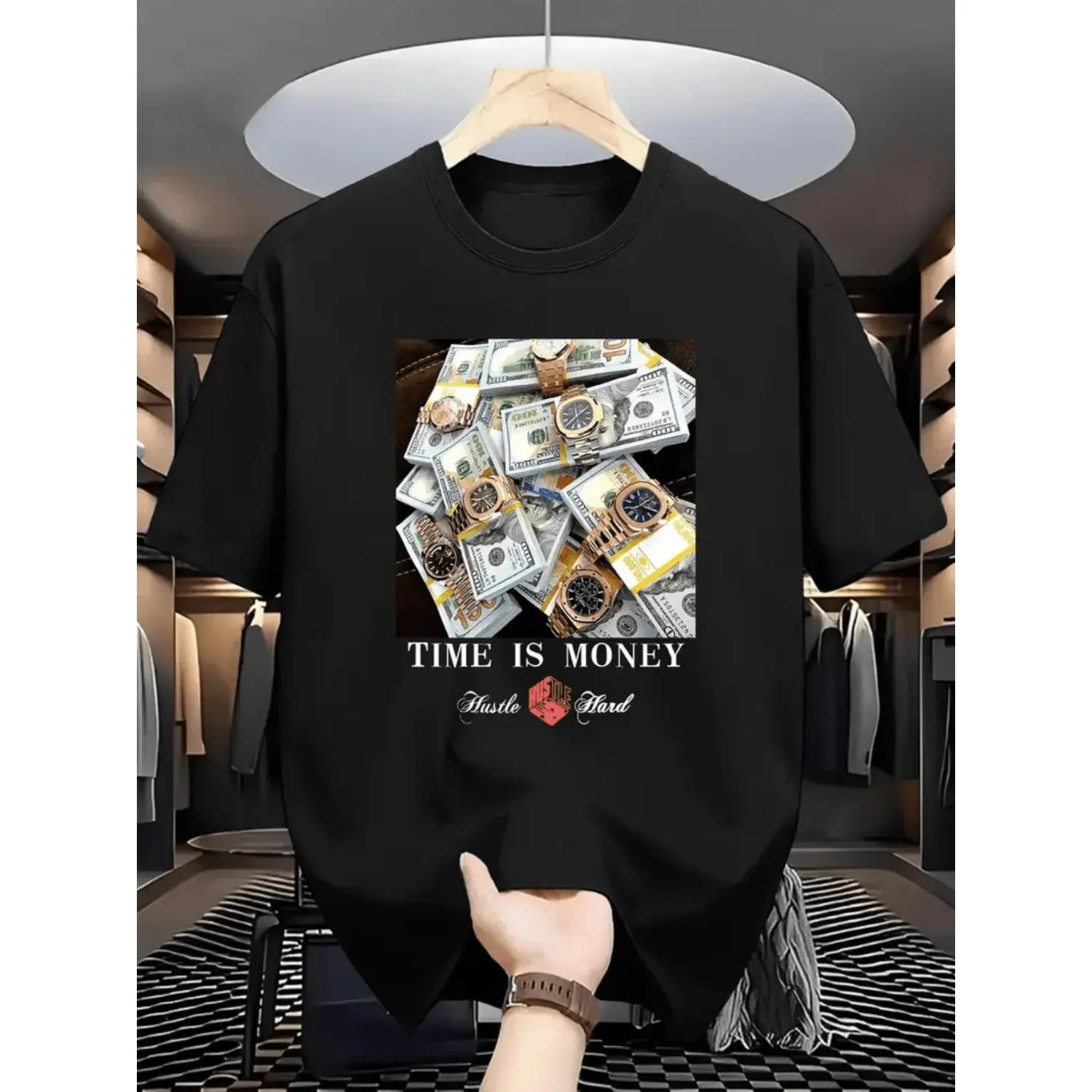 Men'S "Time is Money" Graphic Tee 100% Cotton T-Shirt Unisex Clothing Everyday T-Shirt Gift for Friends Parents Classmates Novelty T-Shirt for Men