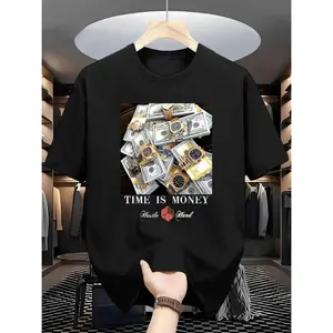Men'S "Time is Money" Graphic Tee 100% Cotton T-Shirt Unisex Clothing Everyday T-Shirt Gift for Friends Parents Classmates Novelty T-Shirt for Men