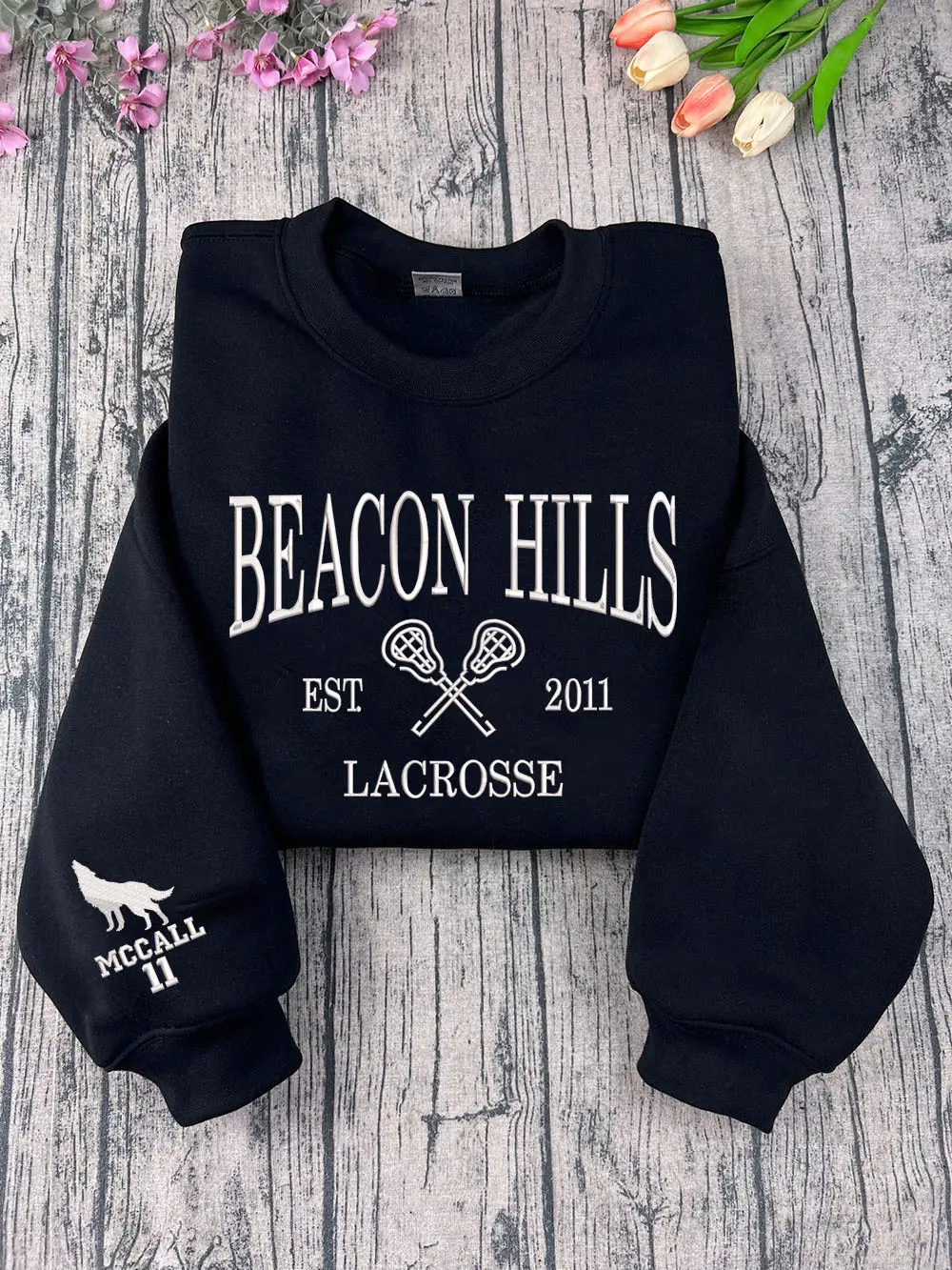 Women's Plus Size Fitted Long-Sleeve Beacon Hills Lacrosse Teen Wolf Embroidered Polyester Pullover Hoodie - Casual Wear Sweatshirt Clothes for Women