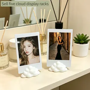 5-Piece Fluffy Cloud Photo Display Stand - Plastic Photo Frame, 3D Printed Cloud Photo Clip, Cute For Small Cards, Home Desktop Bedroom Decor, Rooms, Offices, Adorable Desktop Organizer, Suitable For Photos, Cards, Sticky Notes