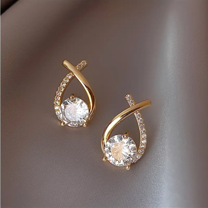 Shiny Micro-inlaid Rhinestone Earrings Ladies Fashion Delicate Geometric Cross Stud Earring Daily Life Party Ear Accessory C