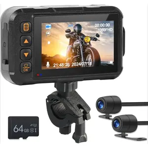 Motorcycle Dash Cam, 3" Screen Motorbike Camera Front and Rear Dual Lens with 64G TF Card Waterproof Motorcycle Video Driving Recorder Camera with Light Vision, G-Sensor, Dashcam, Loop Recording, car accessories, fathersdaygift