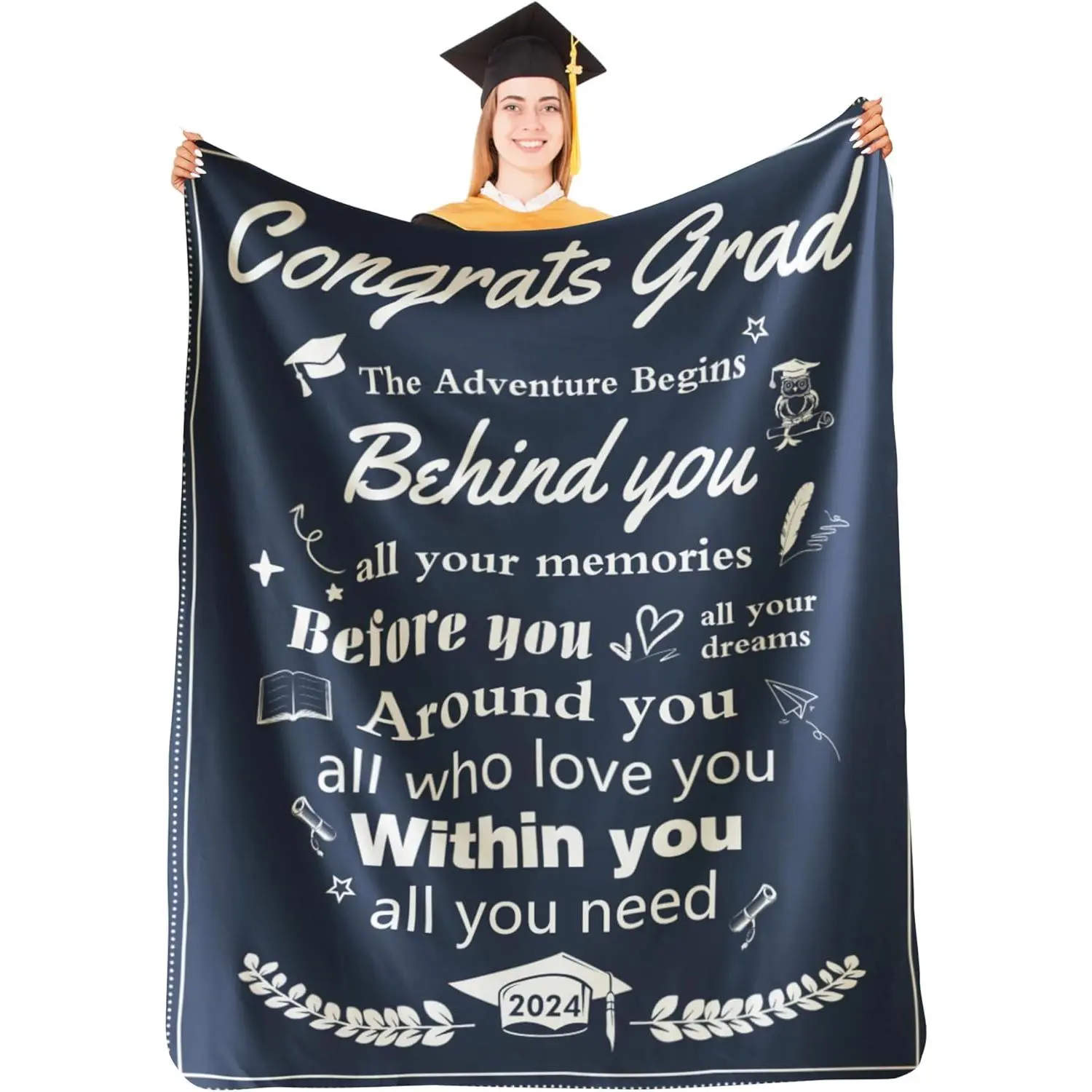 Graduation Gifts Blanket 2024 Graduation Gifts for Her Him Congrats Grad Gift Blanket 50x60 Inch for Class of 2024 Graduation Party Decorations