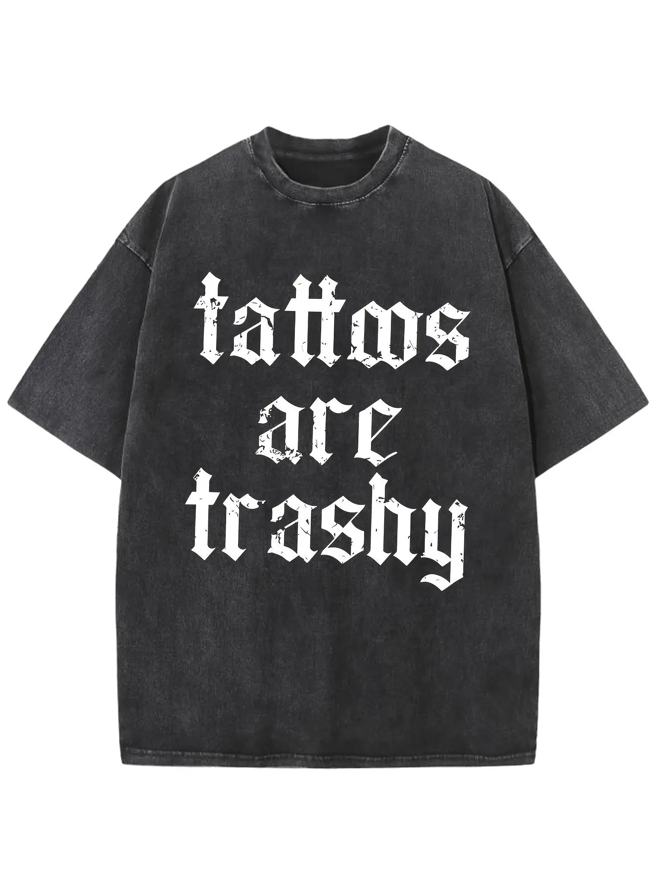 Men's Distressed Vintage Washed High-Quality Cotton Figurative Print Whimsical Streetwear Crew Neck Drop-Shoulder Short-Sleeve Fitted T-Shirt, All Seasons Casual Menswear Top for Father's Day Gifts, Shortsleeve