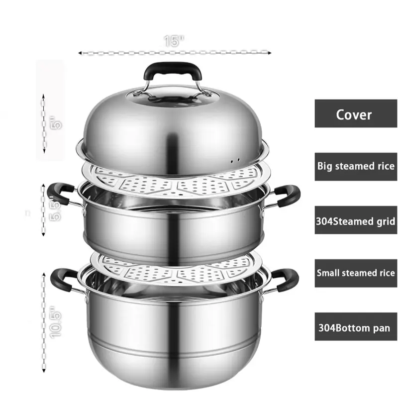 **Baporera de 38cm 3 Niveles para Tamales - 3 niveles para cocinar múltiples tamales a la vez - Acero inoxidable duradero y resistente a corrosión - Diseño innovador para distribuir vapor