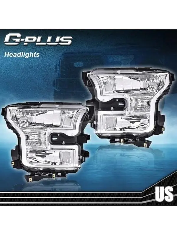 G-PLUS Headlights for 2015-2017 Ford F150 Clear Headlights Chrome Headlamps 1Pair Head Light New