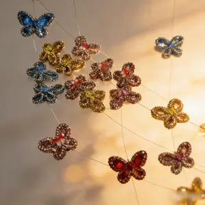 Full Drill Butterfly Acrylic Beads, Colorful Acrylic Rhinestone Butterfly Accessories, DIY Phone Chain Bracelet Material Pack