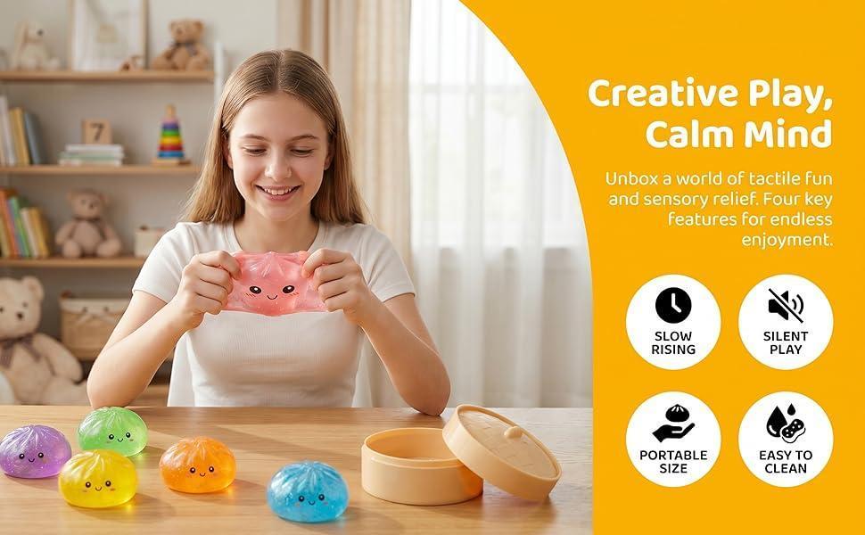 KIDGENIUS 2-Piece Glitter Mystery Dumpling Baozi Squishies with Steamer Box - Kawaii Decompression Squishy Toys, Oddly Satisfying Dumpling Stress Relief Set Pack, ADHD Fidget Aid Sensory Gifts KIDGENIUS 2-Piece Glitter Mystery Dumpling Baozi Squishies with Steamer Box - Kawaii Decompression Squishy Toys, Oddly Satisfying Dumpling Stress Relief Set Pack, ADHD Fidget Aid Sensory Gifts