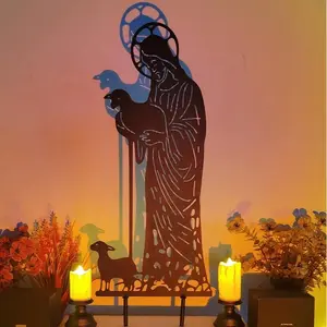 Jesus and Sheep Metal Sign Outdoor for Yard & Patio Decorative Art for Garden and Patio Settings Faith-Inspired Metal Construction Durable for Outdoor Use Christmas Gift Religious Ornaments Ramadan, Easter