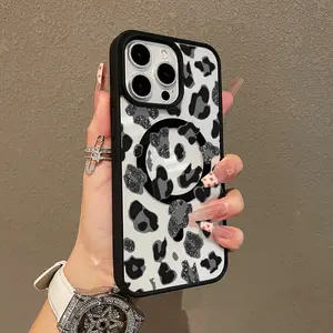 Adorable Magnetic Case for iPhone11/12/13/14/15/16/17/promax Glitter Leopard Print MagSafe Compatible, Lightweight, Anti-Fall | Girly & Chic Style