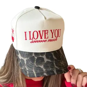 I Love You Sooooo Much Leopard Vintage Hat with Adjustable Snapback and Cherries Embroidery Hand Wash Only - Cute