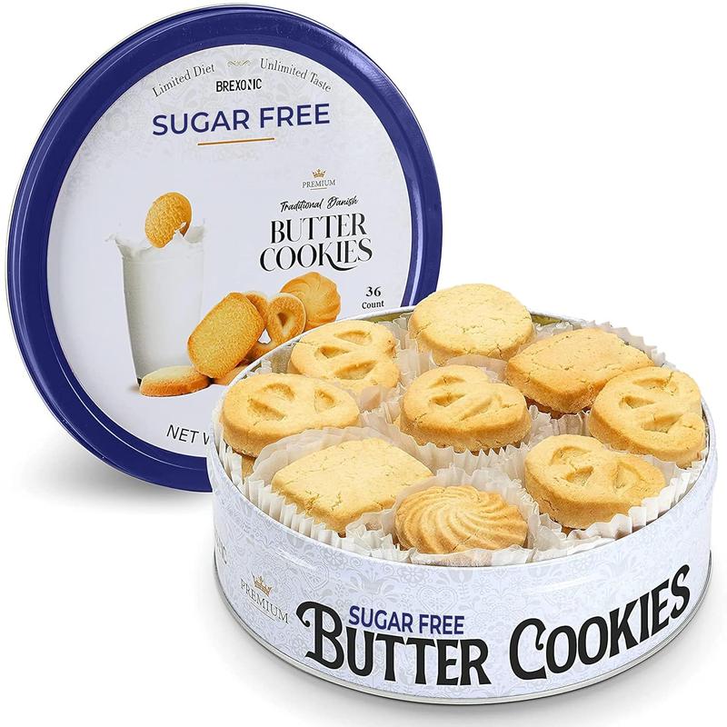 Sugar Free Butter Cookies 36 Count Traditional Danish Cookies, Premium Assorted Shortbread cookies for Diabetics (1 Pk, 11 Ounce)