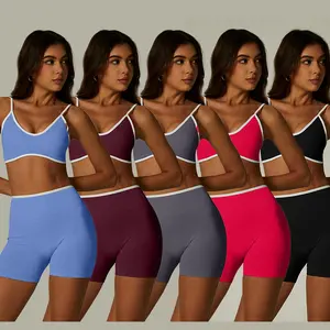Women's Solid-Color Two-Piece Set: Sports Suit featuring a Top paired with High-Waisted, Butt-Lifting Shorts. Breathable and Quick-Drying Activewear—Ideal for Yoga, Fitness Training, Running, and more. Women's Summer Activewear and Athleisure Set.