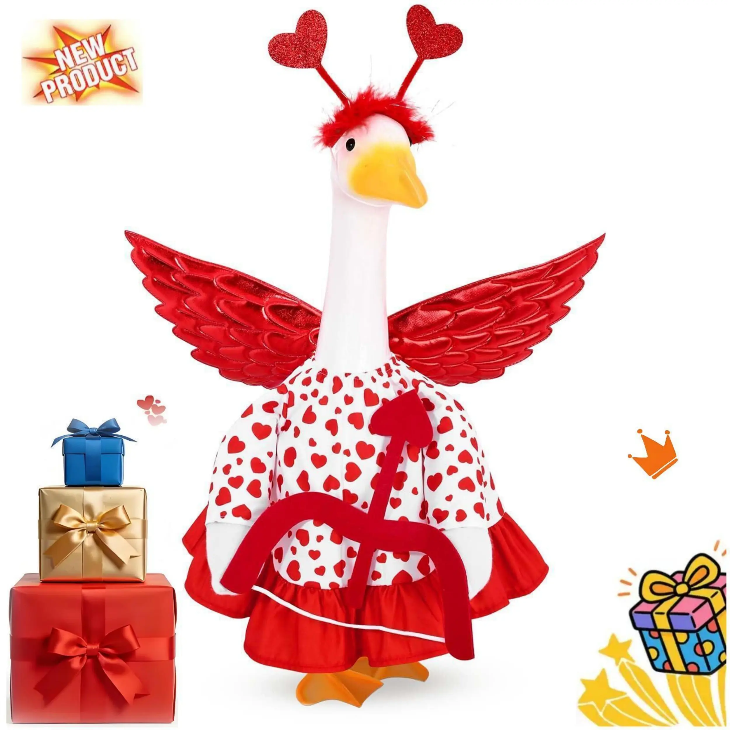 23in Valentine's Day Polyester Cupid Set - Cupid's Arrow Dress, Love Heart Headband, Red Wing Costume for Outdoor Porch, Garden Romantic Decor (Goose Not Included)