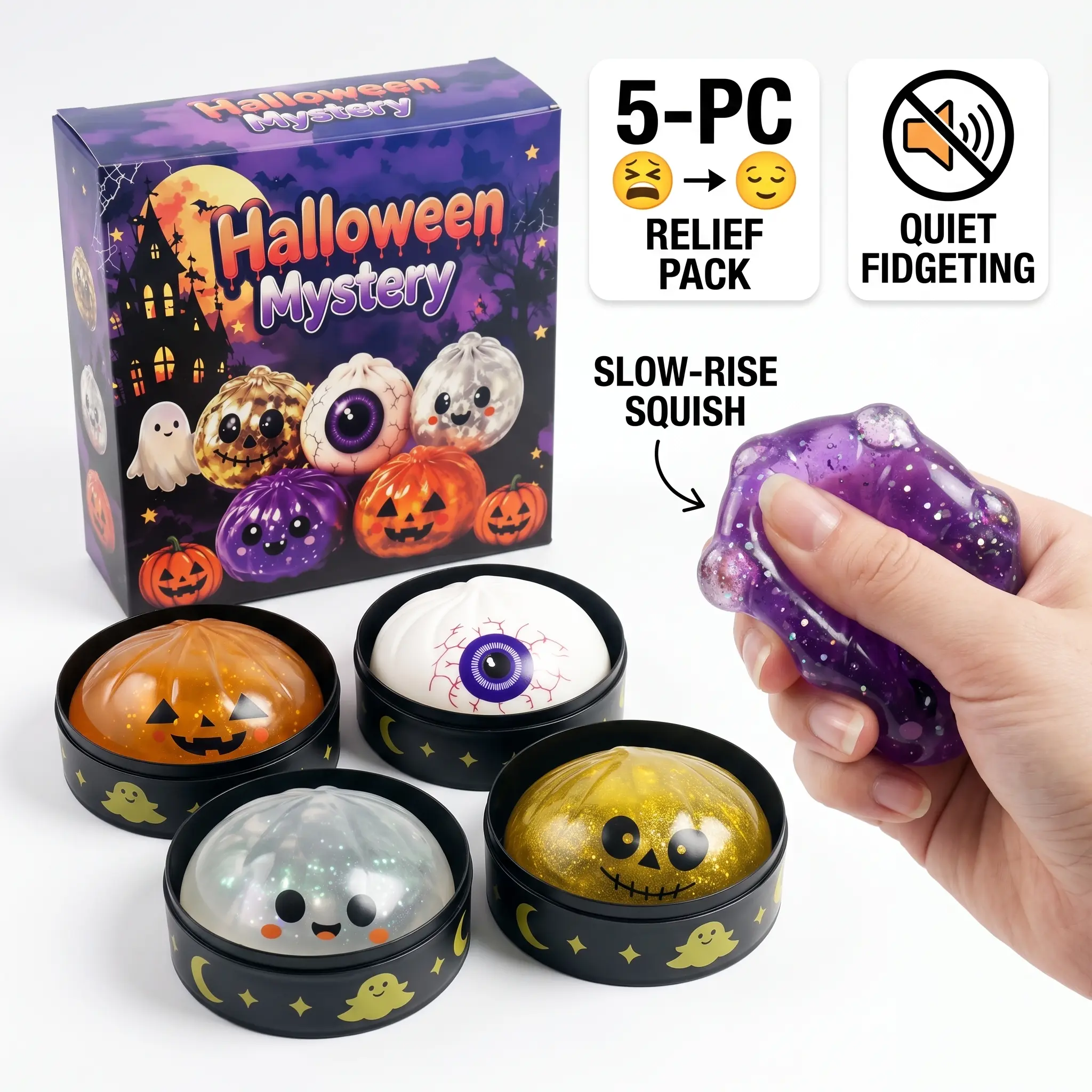 5PCS Halloween Cute Pumpkin Squishy Set, Soft Slow-Rising Sensory Stress Relief Fidget Items, Kids' Spooky Party Favors & Festive Gifts