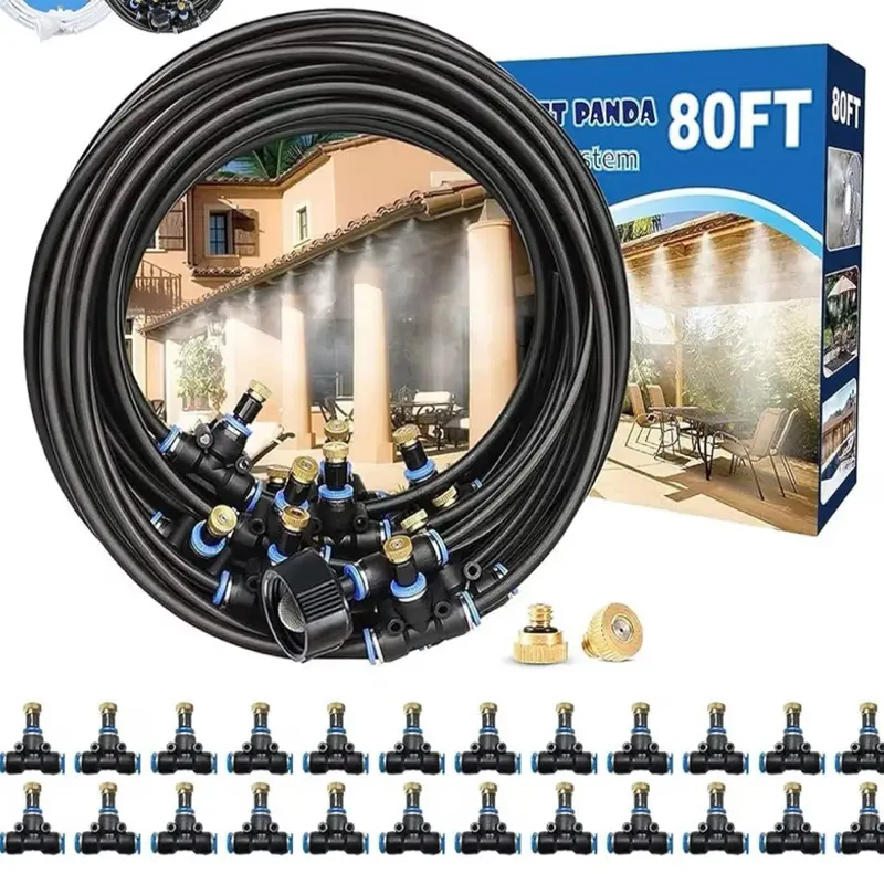 Misters for Outside Patio, 80FT|24M Outdoor Water Misting Cooling System. Backyard Mist Kit for Garden Greenhouse Fan Deck Umbrella Canopy Pool Porch Trampoline Sprinkler Park BBQ Party Accessories