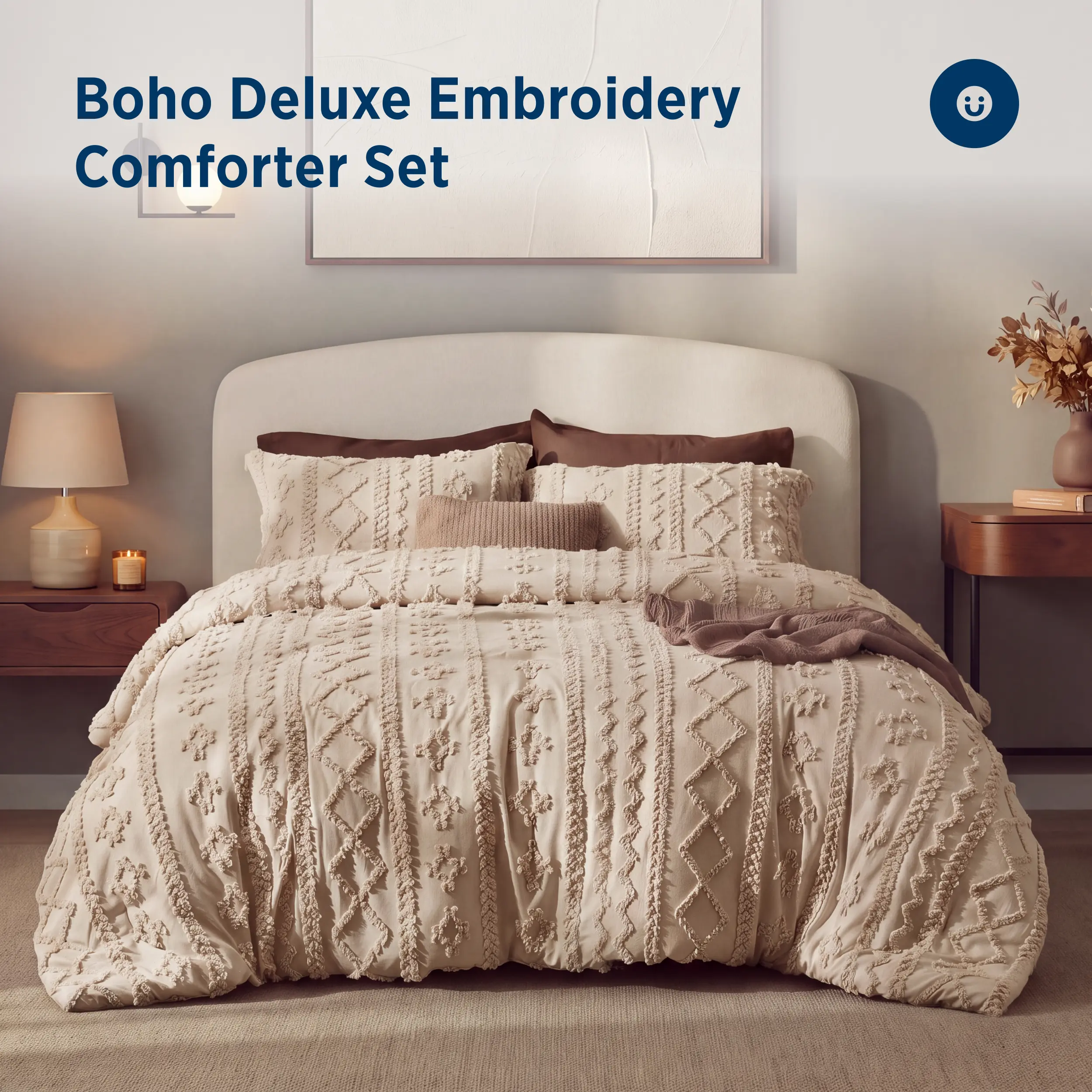 Bedsure Tufted Boho Comforter Set, GentleSoft 3 Pieces Farmhouse Shabby Chic Embroidery Bedding, Oversized Bedding, Soft Jacquard Comforter for All Seasons, Bed Set,sohochic