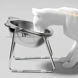 304 Stainless Steel Cat Bowl Set, Anti-Spill Pet Feeding Bowls, Easy Clean Round Edges, Suitable for Senior/cute/kitten Cats