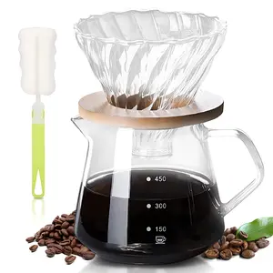 Pour over Coffee Maker Set with Cleaning Brush, 20oz/600ML Glass Carafe, Coffee Dripper/filter, for Home or Office Use, 1-5 Cups, Coffee Brewer