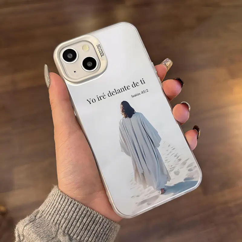 Silicone Customized iPhone Case with Bible Verse Isaiah 45:2 Jesus Walk in Sand Pattern, 1.2mm Durable Anti-Scratch PC Full Body Cover, Screen+Cam Buffer for iPhone 11/12/13/14/14 Pro/15 Plus/16 Pro Max/17/XR/XS, Iphone 14 Pro
