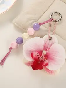 Simulation Butterfly Orchid Keychain Artificial Flower Tassel Beaded Pendant Orchid Lily Keychain Flower Butterfly Orchid Bag Charm Phalaenopsis Orchid Floral Petals Keyring Pastel Beads Backpack Hangings Bag Accessory Phone Charm Car Key Chain Sweet Gift