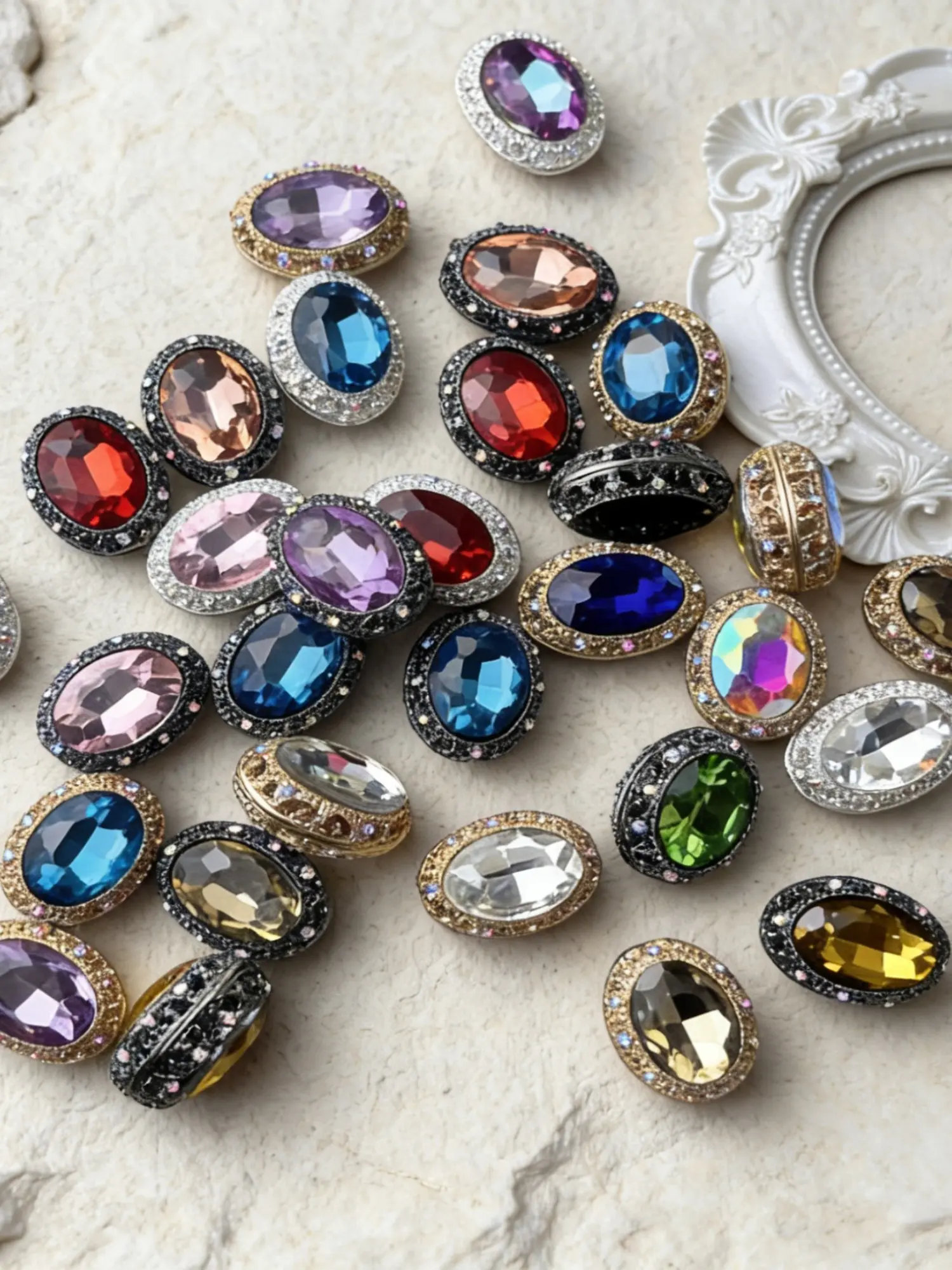 10/20 Counts, Heart Oval Shapes Metal Base set with Bling Artificial Gem Beads Kit for Pens, Crafts, Jewelry Making, Beading Making - Rhinestone Focal Beads for Beaded Pens, Bracelets - Bling Chunky Glitter for DIY Supplies, DIY Kits