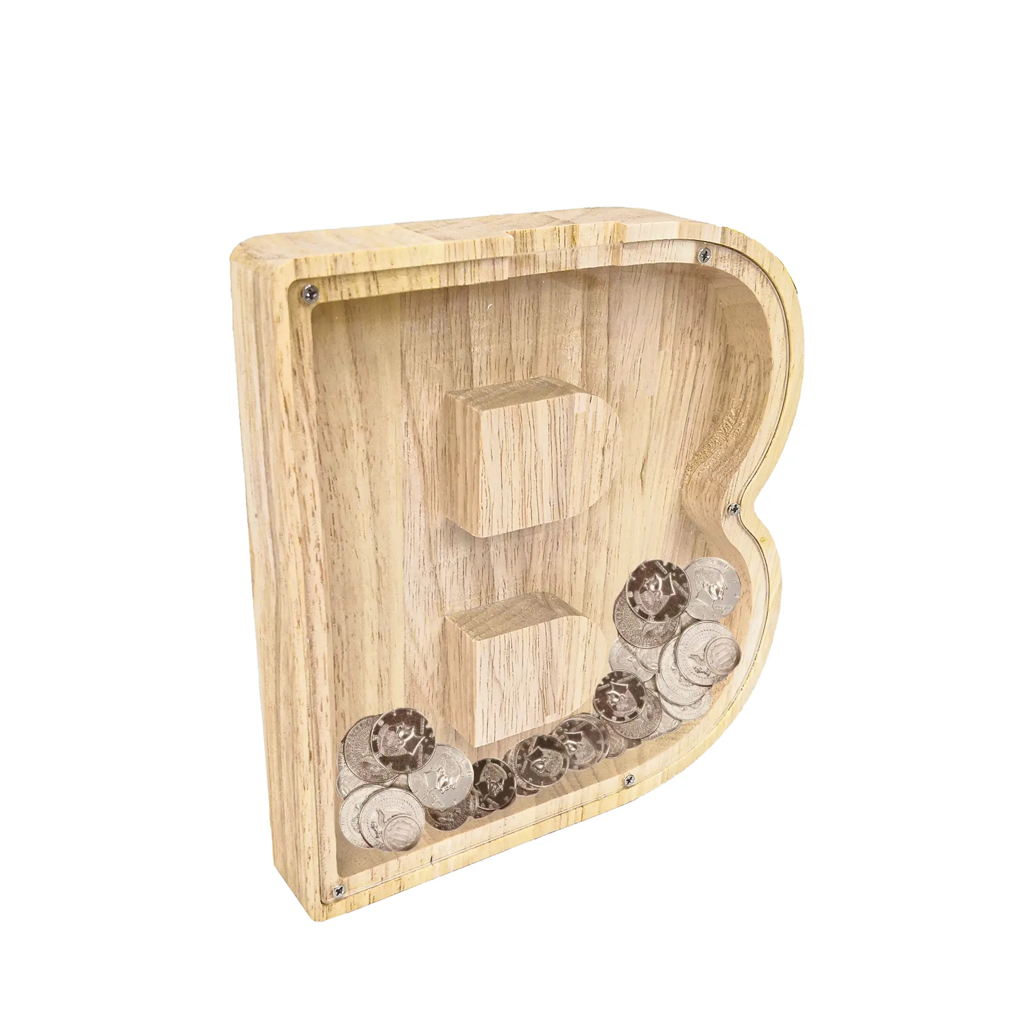 FixtureDisplays®  First Name Initial Personalized 7" Tall Wooden Kids Letter Piggy Bank Custom Name Coin Bank, Wood Alphabet Letter Bank Money Box Birthday Home Decoration - Letter "B" 15553-B-NF