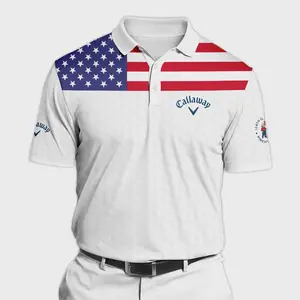 Men s Callaway 124th U S Open Pinehurst Polo Shirt - USA Flag Golf Pattern All-Over Print Stand out on the course! Casual Cotton