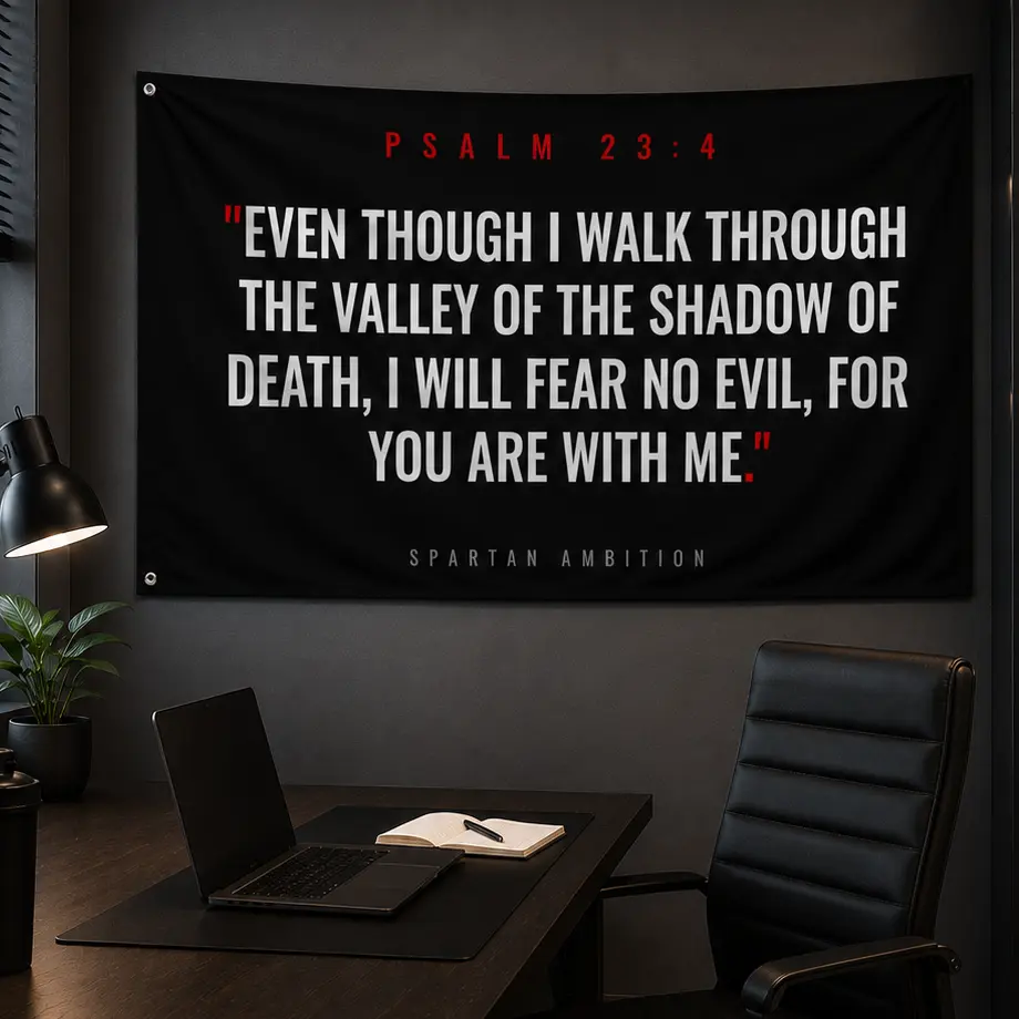 Psalm 23:4 Christian Wall Flag – “Fear No Evil” Scripture Gym Banner