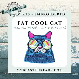 Fat Cool Cat Embroidered Patch- RTS