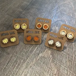 Harvest Pumpkin Wooden Earrings