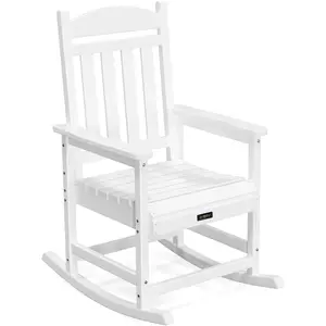 VINGLI Outdoor Rocking Chair, HDPE Rocking Chair with Higher Backrest, Patio Rocker with Ergonomic Design, All Weather Rocking Bench for Garden, Yard, Balcony