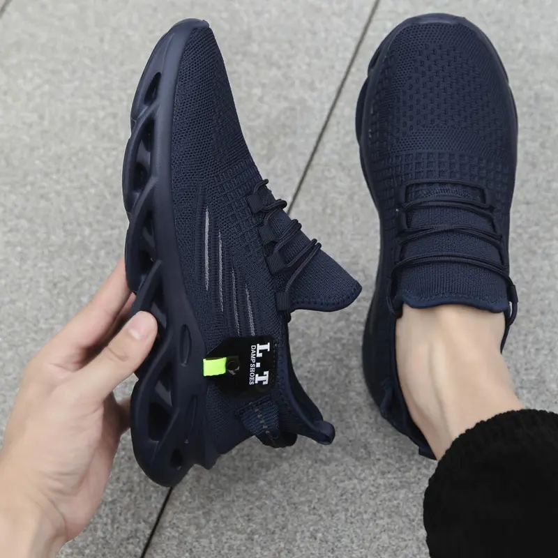 Men's Patched Design Sporty Lace Up Mesh Running Shoes, Running Training Shoes, Athletic Running Shoes, Athletic Running Trainers, Casual Breathable Comfortable Sports Shoes, Trendy All-match Sneakers for Daily Wear, Closed, Running Footwear