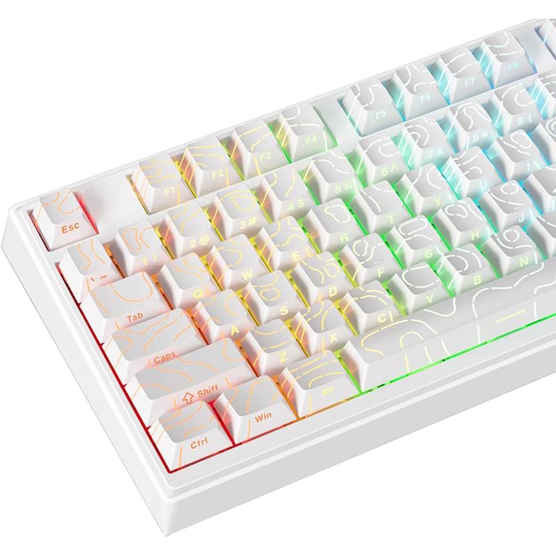 Contour Line Keycaps 98 Set Custom PBT Cherry Profile Double-Shot Light Shine-Through Key Caps with South-face Print for Mechanical Gaming Keyboard ANSI Layout
